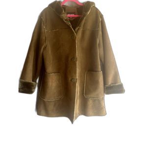Bernardo Womans Mid length Warm coat Faux suede brown/olive green warm size Lg